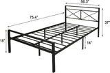 Full Size Platform Bed w/ Headboard, Heavy Duty Metal Slat & Anti-Slip Support, Easy Quick Assembly