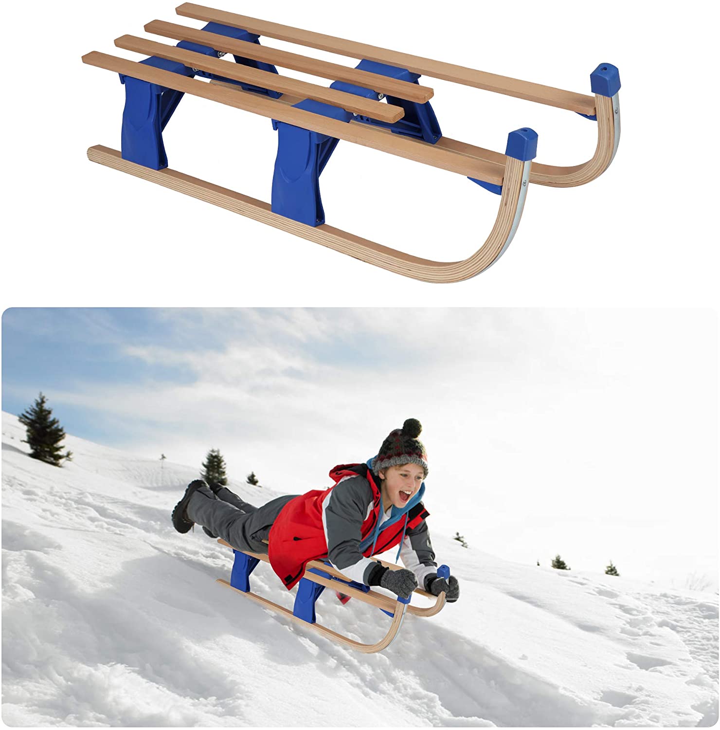 (Out of Stock) Sled Wooden Foldable For Kids And Adult Outdoor Play With A Pulling Rope 42 inch Weight Capacity, 220lbs