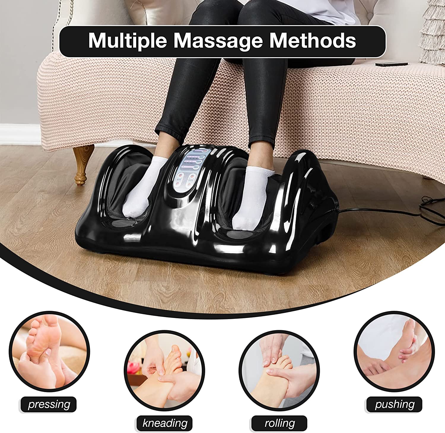 Shiatsu Foot Leg Massager Machine Therapeutic Foot Massager w/High Intensity Rollers with Remote