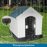 Plastic Ventilate Dog House with Door Weatherproof Pet House with Elevated Floor, Medium