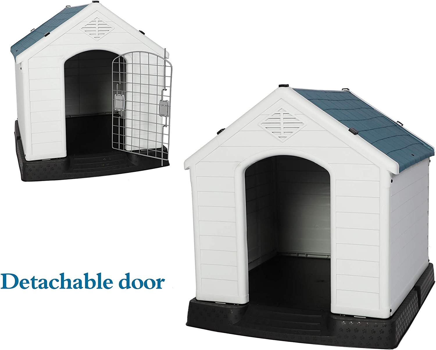 Plastic Ventilate Dog House with Door 28.3" Height Weatherproof Pet House with Elevated Floor, Medium