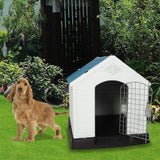 Plastic Ventilate Dog House with Door Weatherproof Pet House with Elevated Floor, Medium