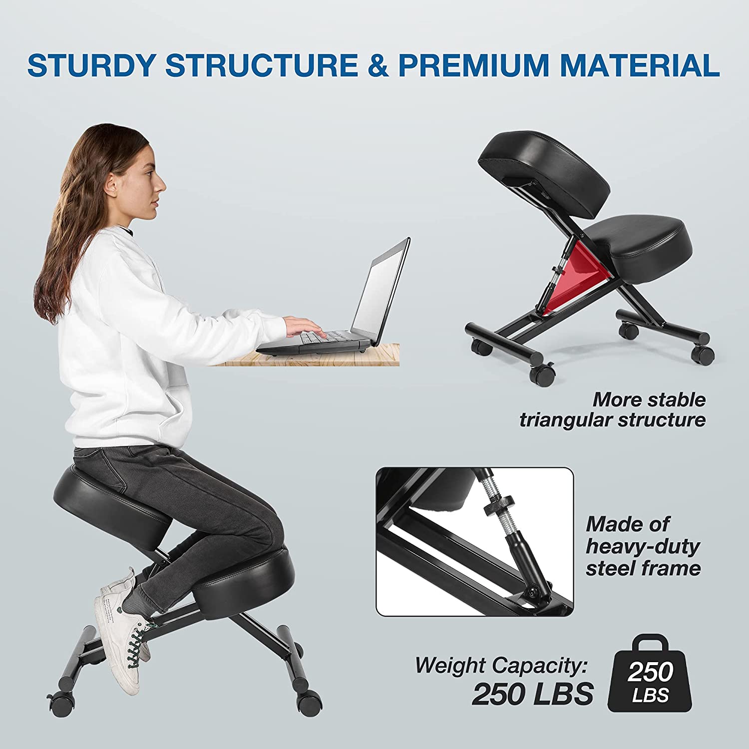 Ergonomic Kneeling Chair for Relieving Back Pain, Posture Correcting Knee Stool for Home Office Work Station