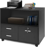 Filing Cabinet Printer Stand Mobile Lateral File Cabinet w/ 3 Drawers & 1 Open Storage Shelves for Home Office Organization, Black
