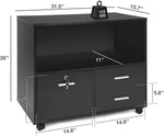Filing Cabinet Printer Stand Mobile Lateral File Cabinet w/ 3 Drawers & 1 Open Storage Shelves for Home Office Organization, Black