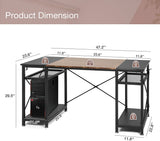 47.2" Computer Desk w/ 4 Storage Shelves & 4 Hooks, Large Desk Study Writing Table, Home Office Desk w/ CPU Stand, Black