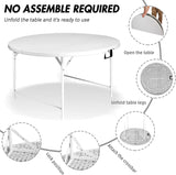 65" Dia Round Dining Table Comfortable, White Patio Plastic Folding Table for Outdoor