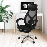 Ergonomic Office Desk Chair Mesh High Back Leather Headrest Adjustable Lumbar Support Recliner, Black