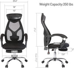 Ergonomic Office Desk Chair Mesh High Back Leather Headrest Adjustable Lumbar Support Recliner, Black