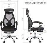 Ergonomic Office Desk Chair Mesh High Back Leather Headrest Adjustable Lumbar Support Recliner, Black