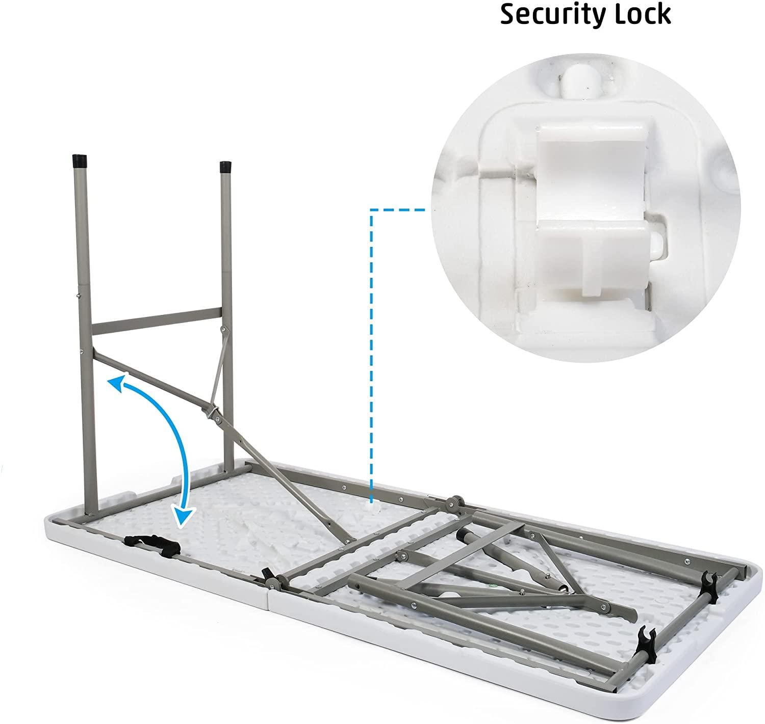 4FT Fold-in-Half Camping Table 48'' White Portable Folding Table w/Handle for Office, Picnic, Wedding - Bosonshop