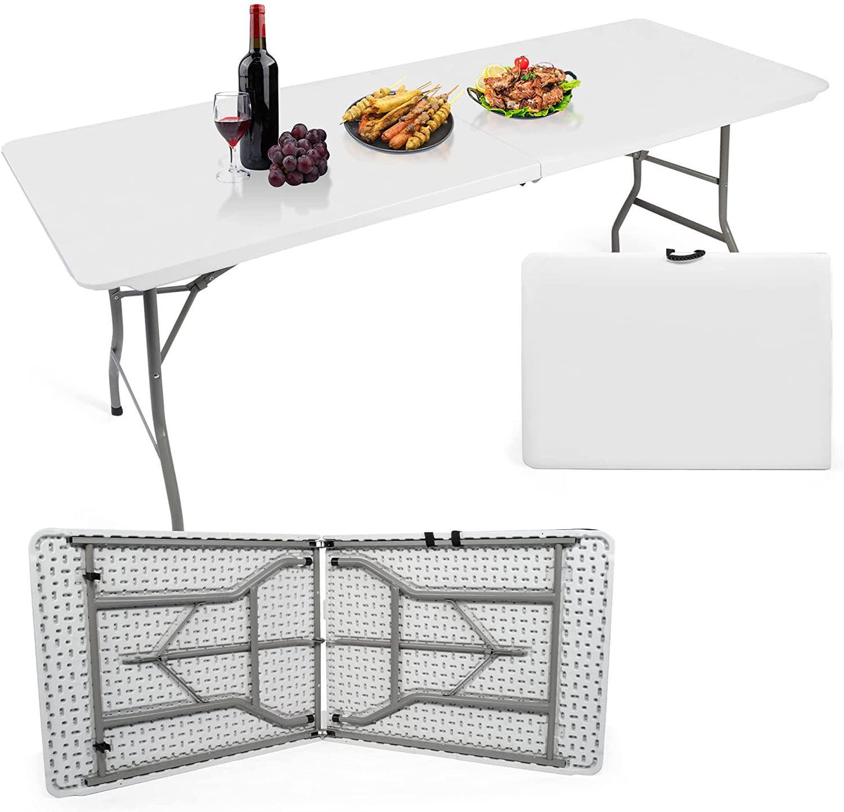 6FT Outdoor Folding Table, 71'' Event Commercial Table FoldinHalf