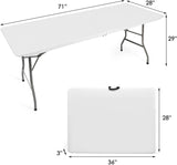 6FT Outdoor Folding Table, 71'' Event Commercial Table Fold-in-Half Camping Table w/Handle for Office, Beach, Picnic, Garden - Bosonshop