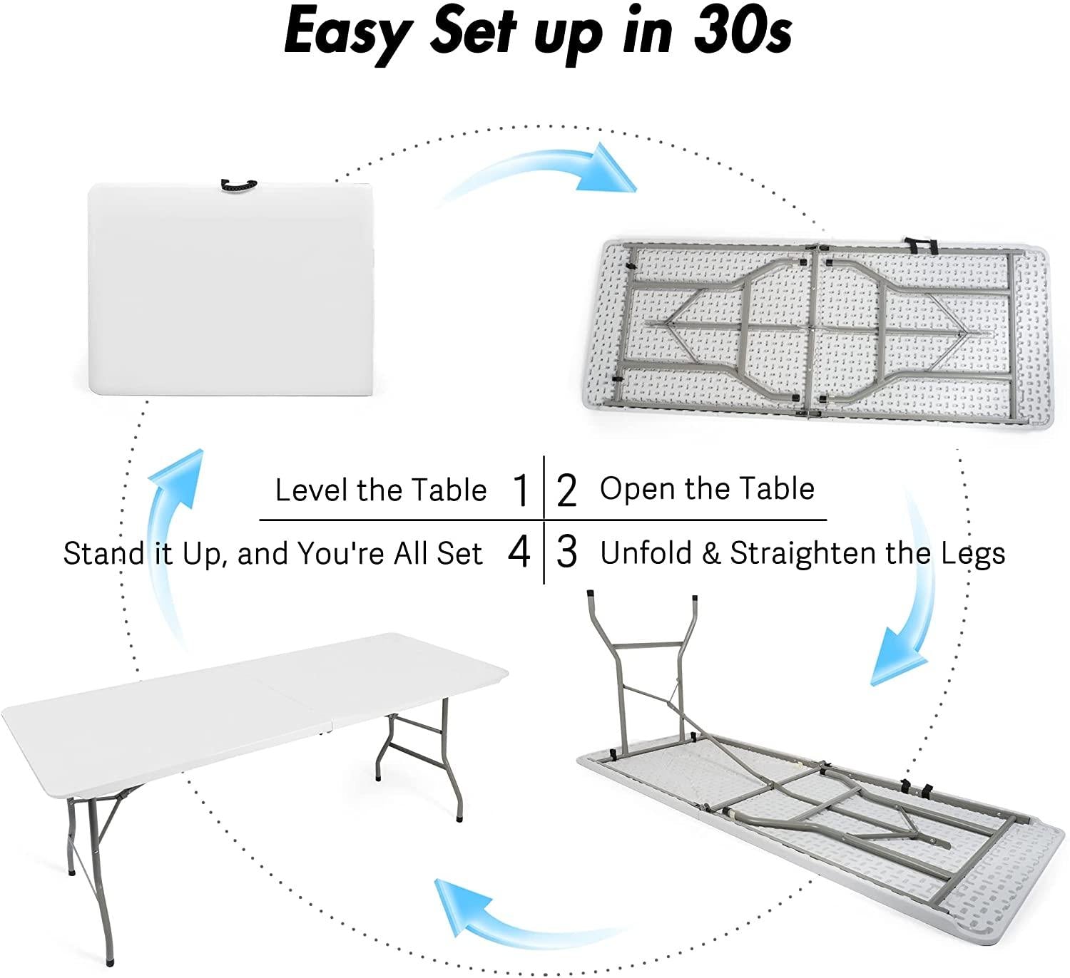 6FT Outdoor Folding Table, 71'' Event Commercial Table Fold-in-Half Camping Table w/Handle for Office, Beach, Picnic, Garden - Bosonshop