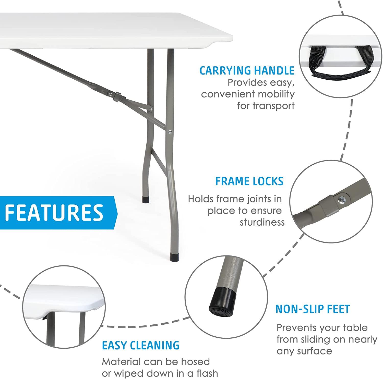 6FT Outdoor Folding Table, 71'' Event Commercial Table Fold-in-Half Camping Table w/Handle for Office, Beach, Picnic, Garden - Bosonshop