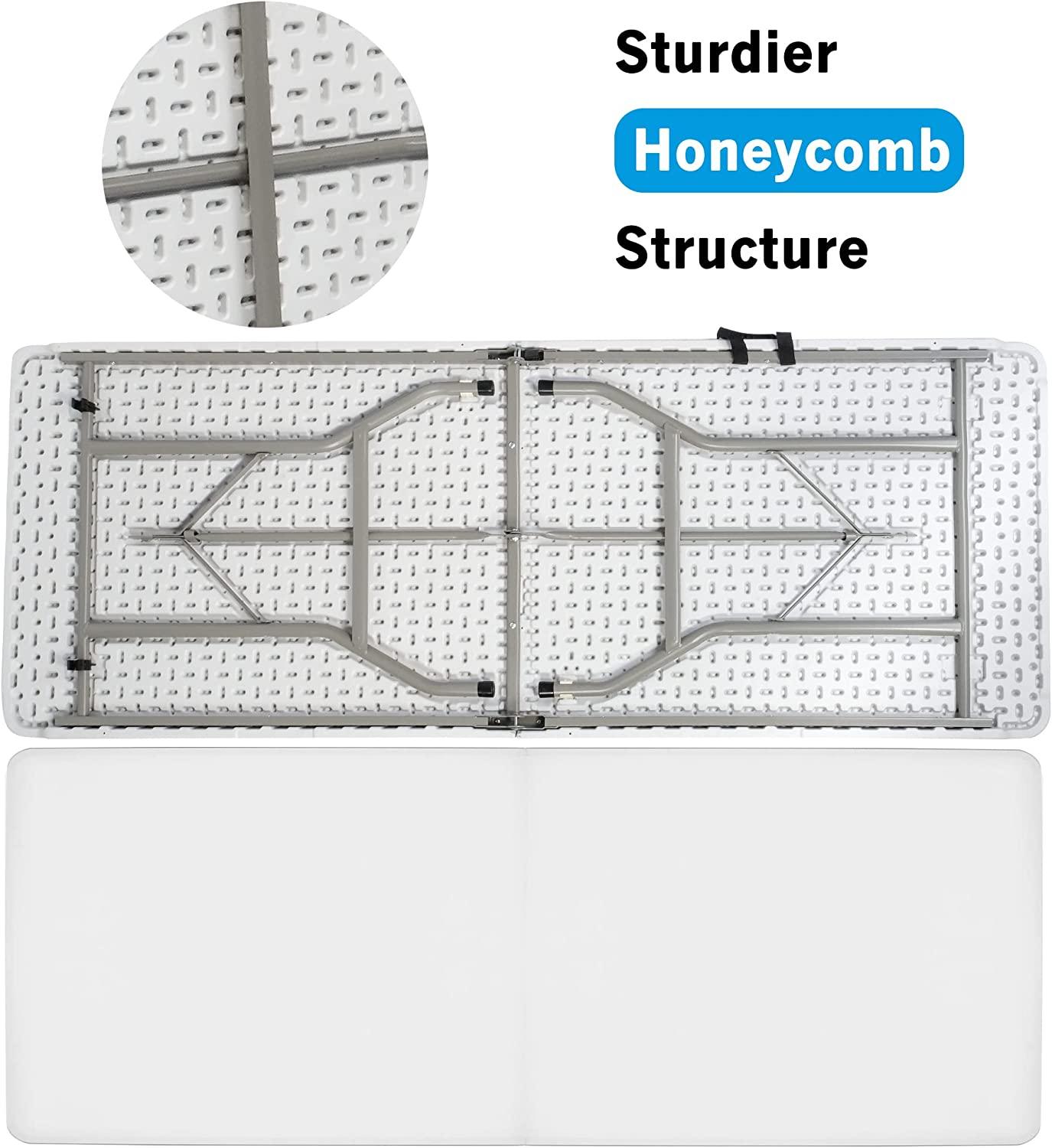6FT Outdoor Folding Table, 71'' Event Commercial Table Fold-in-Half Camping Table w/Handle for Office, Beach, Picnic, Garden - Bosonshop