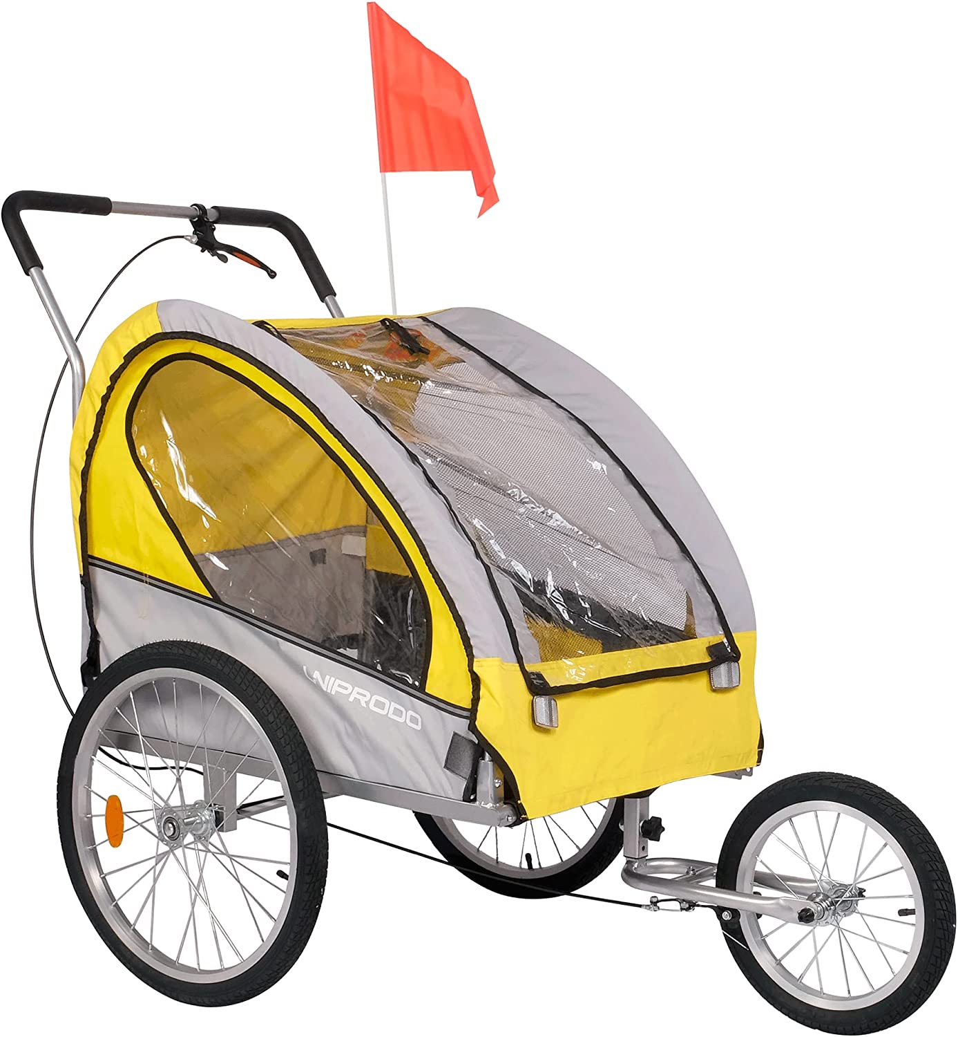 Dog Bike Trailer Cart 2 in 1 Pet Bicycle Stroller for Travel with Reflectors Parking Brake Breathable Protective Net, Yellow