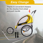 Dog Bike Trailer Cart 2 in 1 Pet Bicycle Stroller for Travel with Reflectors Parking Brake Breathable Protective Net, Yellow