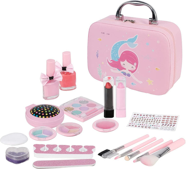 Kids Makeup Kit For Girl, Washable 19 Pcs Makeup Kit For Kids, Girls Princess Play Pretend Gift for up 3 Years
