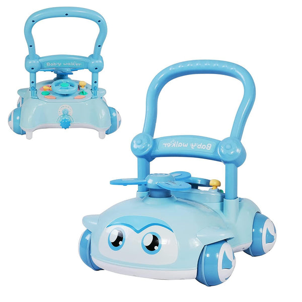 2 in 1 Sit-to-Stand Baby Walker for Boy Girl, Detachable, with Lights and Music, Cute Toys for Toddlers (Blue)
