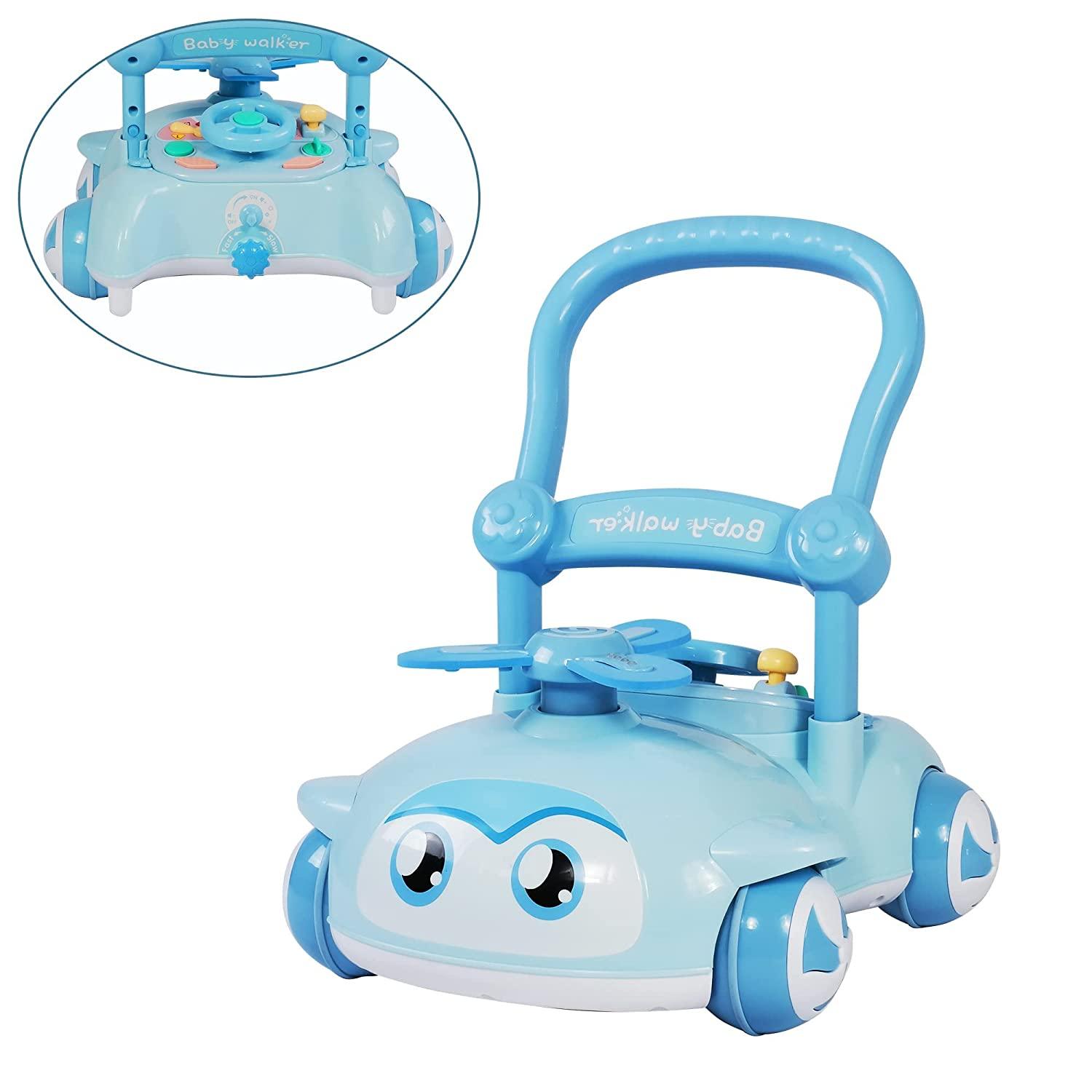 2 in 1 Sit-to-Stand Baby Walker for Boy Girl, Detachable, with Lights and Music, Cute Toys for Toddlers (Blue) - Bosonshop