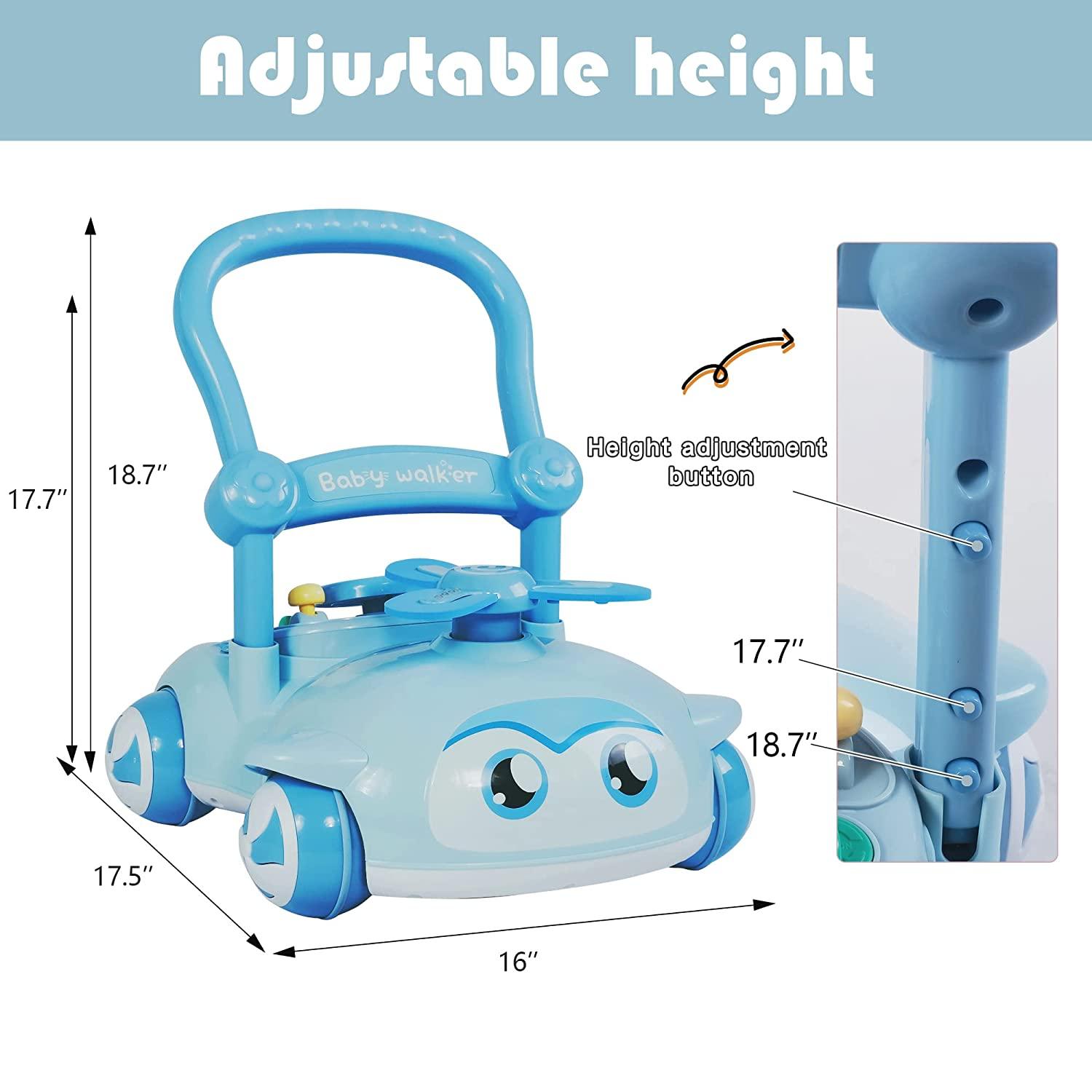 2 in 1 Sit-to-Stand Baby Walker for Boy Girl, Detachable, with Lights and Music, Cute Toys for Toddlers (Blue) - Bosonshop