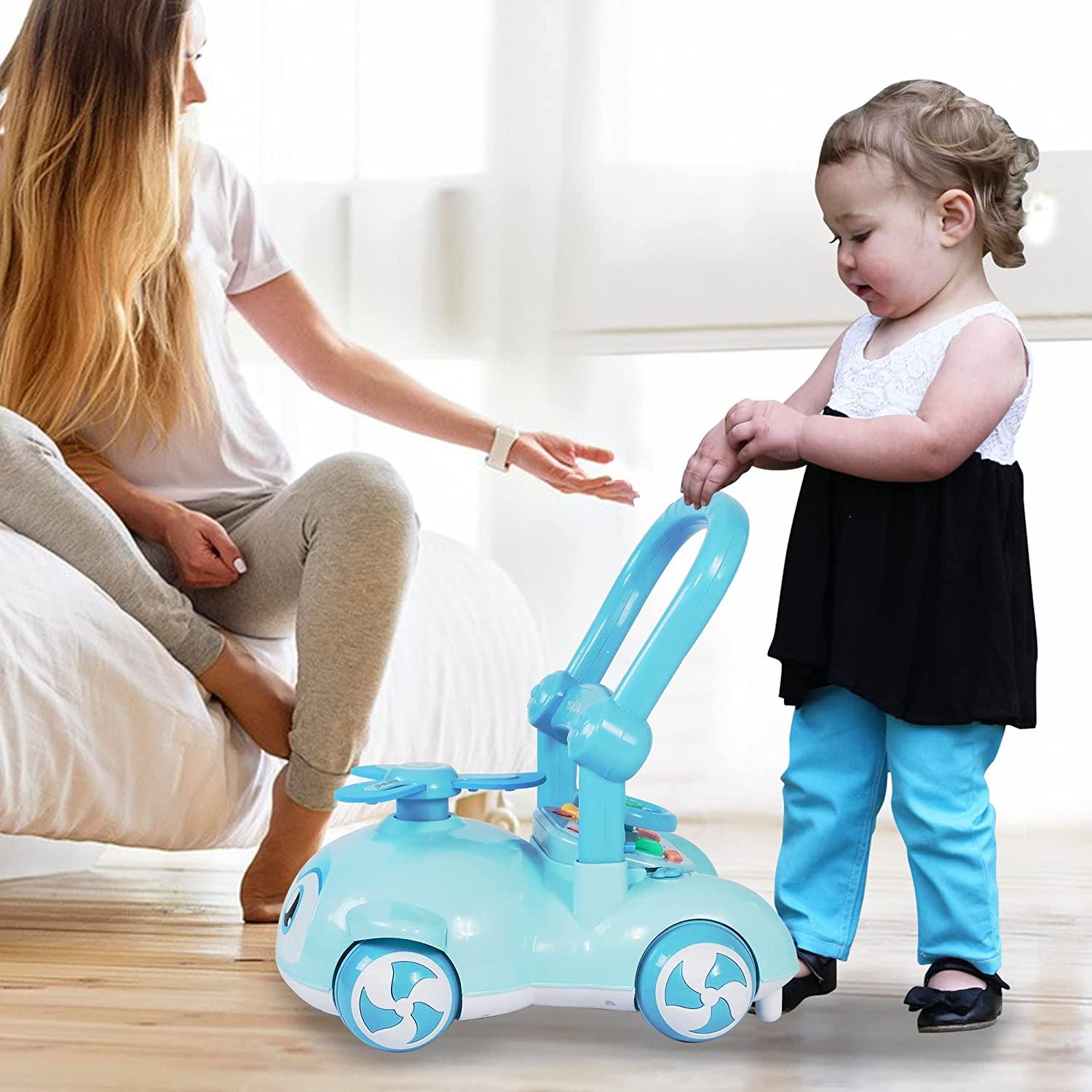 2 in 1 Sit-to-Stand Baby Walker for Boy Girl, Detachable, with Lights and Music, Cute Toys for Toddlers (Blue) - Bosonshop