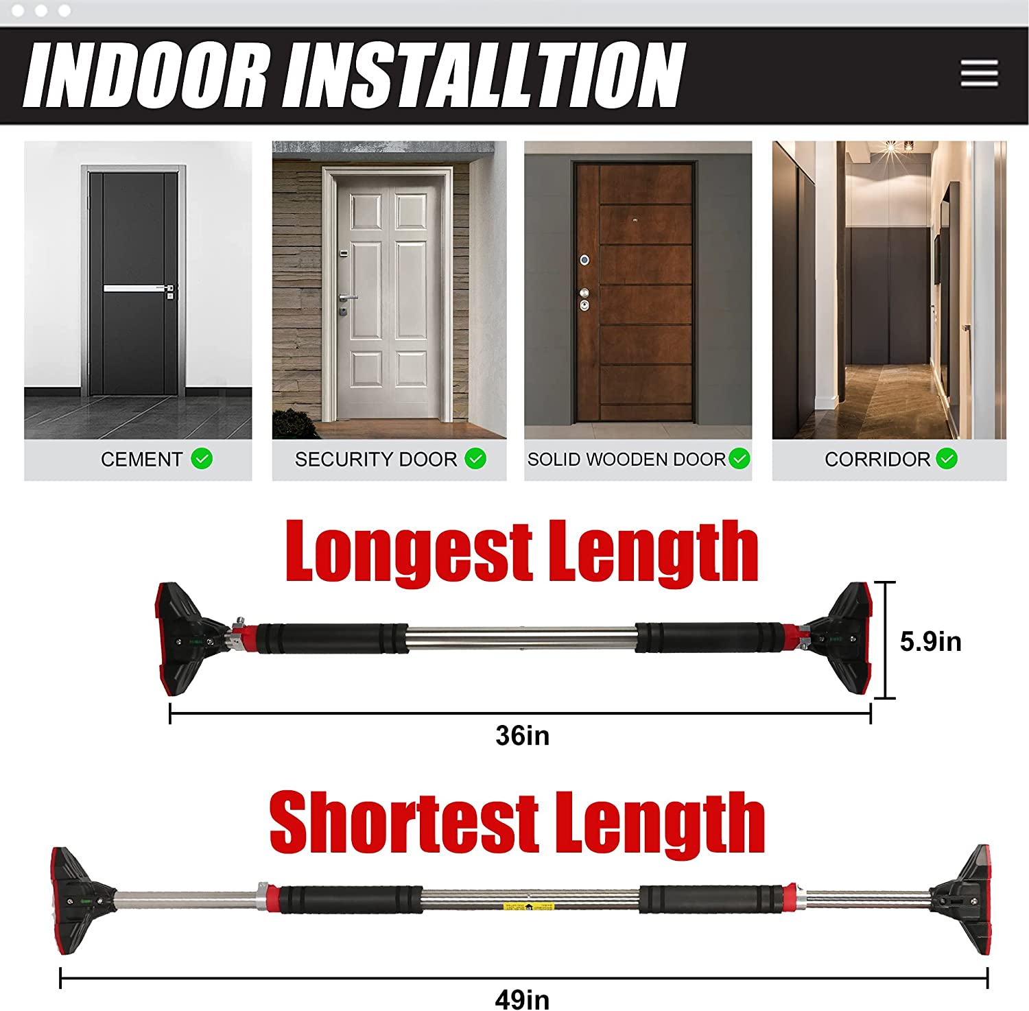 (Out of Stock) 2 X Doorway Pull up Bar Multifunctional Locking Chin Up Bar w/ Adjustable Width