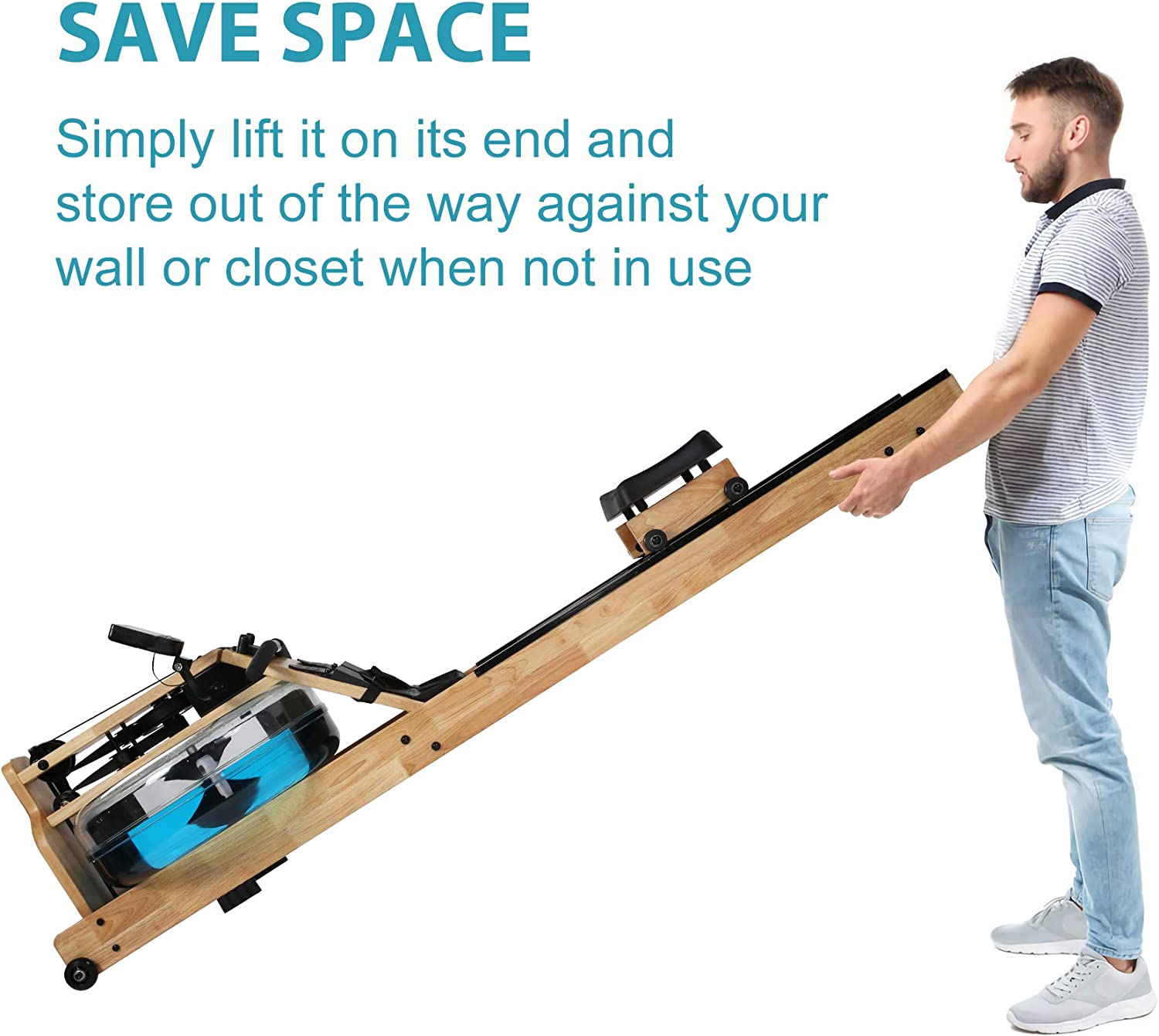 Water Rowing Machine Indoor Natural Wooden Water Resistance Rower Machine with LCD Monitor for Home Training
