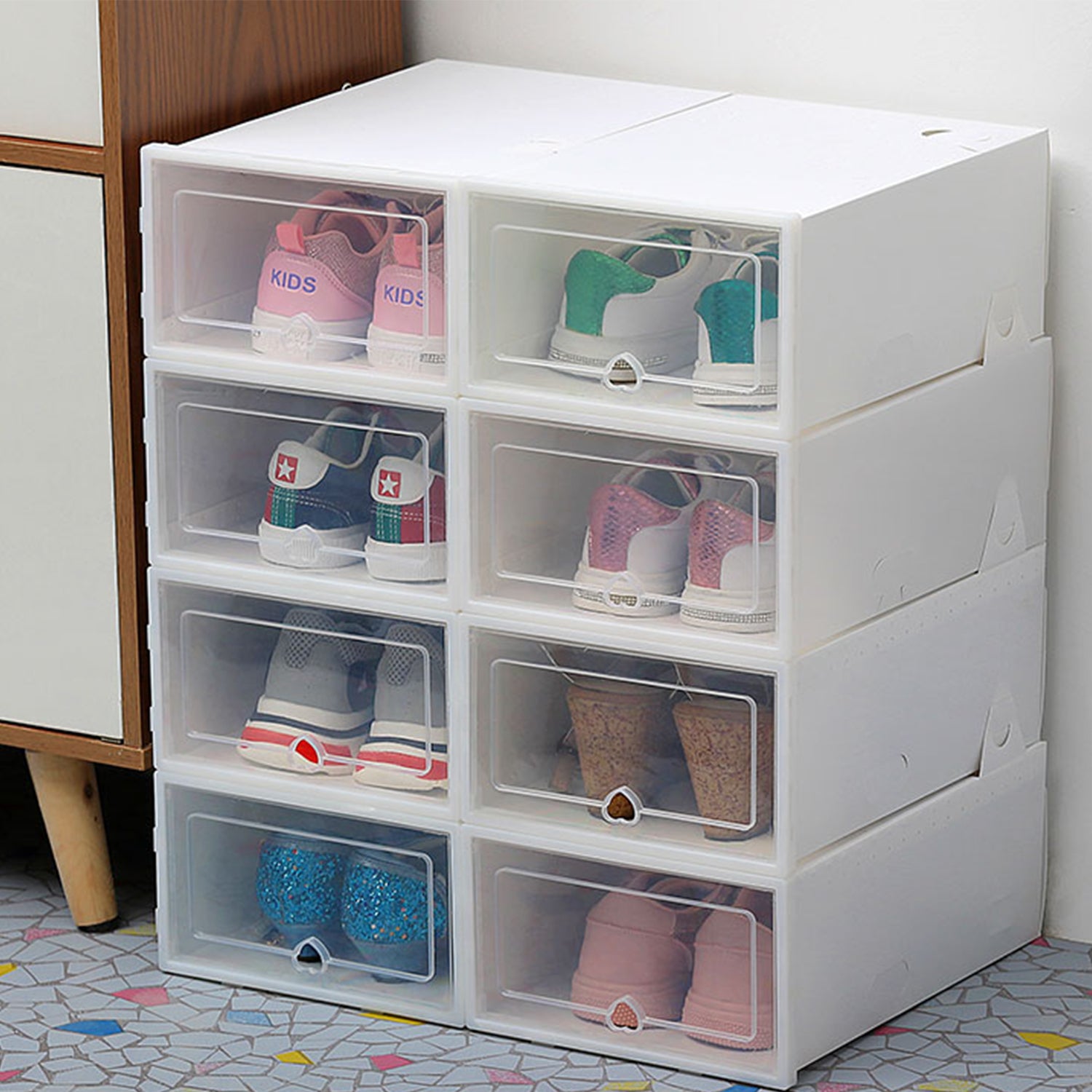 (Out of Stock) 6 Packs Transparent Foldable Shoes Organizers Box, White