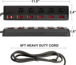 2 Pack Long Power Strip Surge Protector, 6 Metal Power Outlets 2 USB Ports, 6 ft Long Extension Cord
