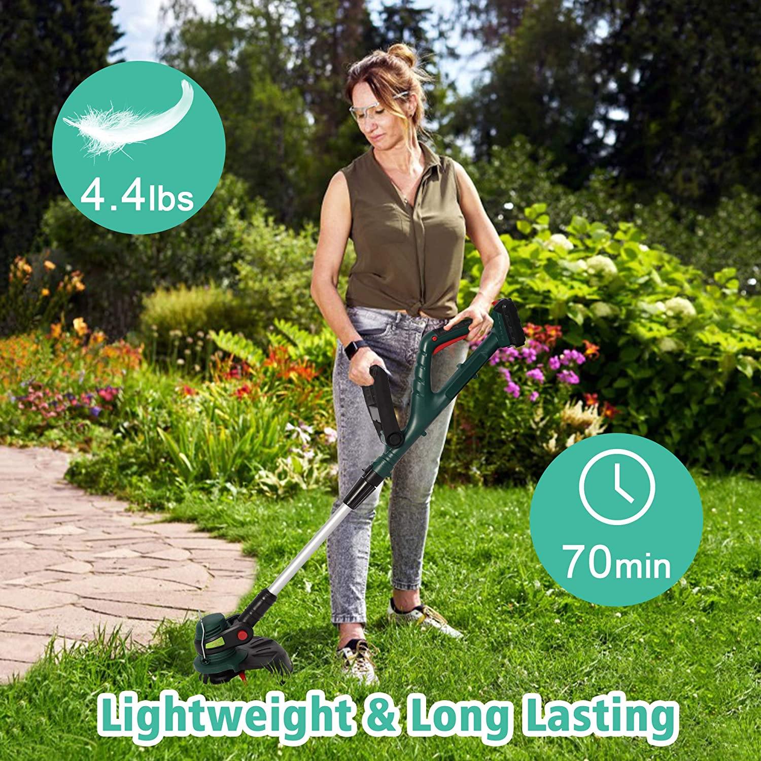 20V Cordless String Trimmer/Edger, Adjustable Head & Handle, 10” Cutting Path, 2.0Ah Battery & Charger Included - Bosonshop
