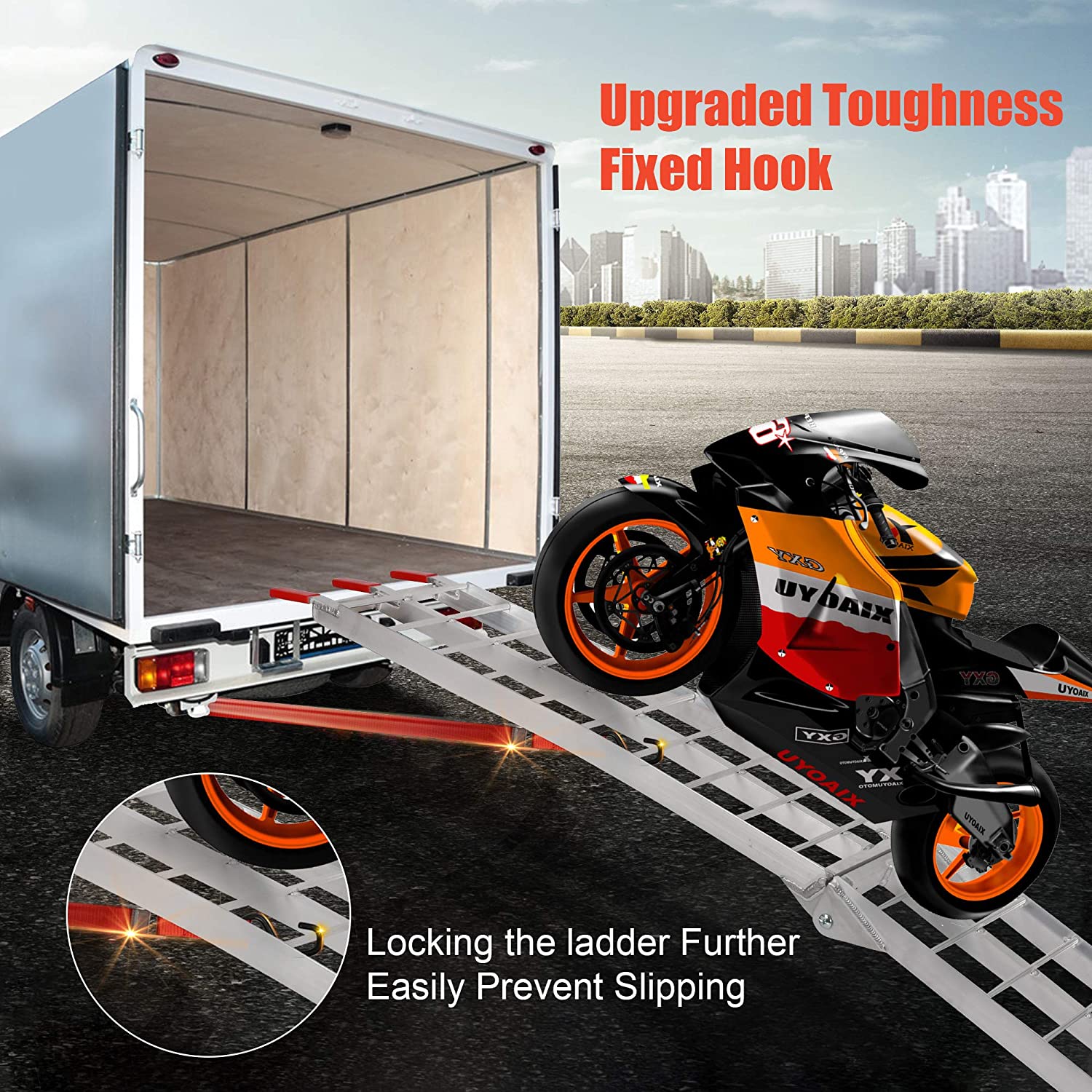 2Pcs 7.5' Loading Ramp Folding Aluminum ATV Ramps fit for Lawnmower Truck Motorcycle, 1500 lb Capacity