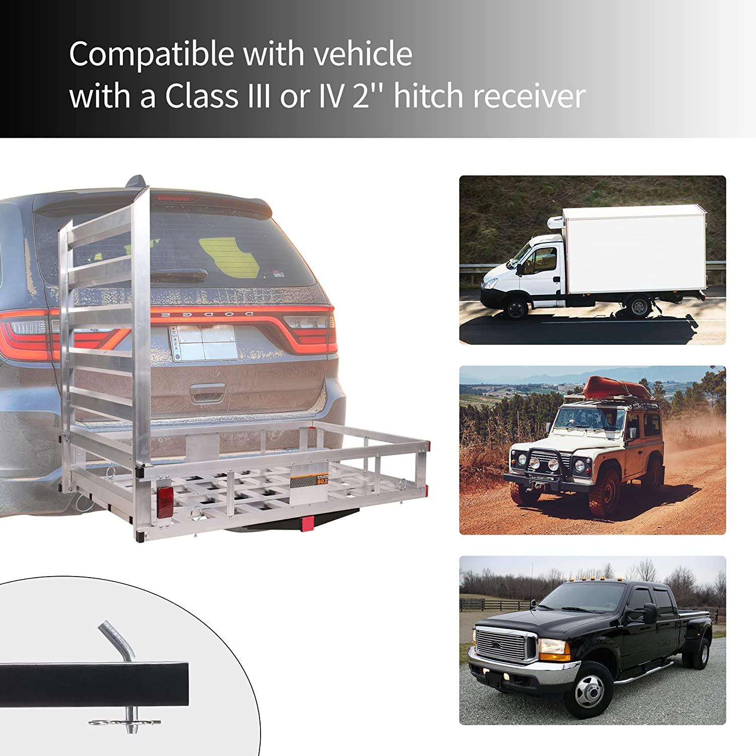 50" L x 29.7" W x 9" H Trailer Hitch Cargo Carrier Utility Basket with 41.5" Folding Wheelchair Ramp - Bosonshop