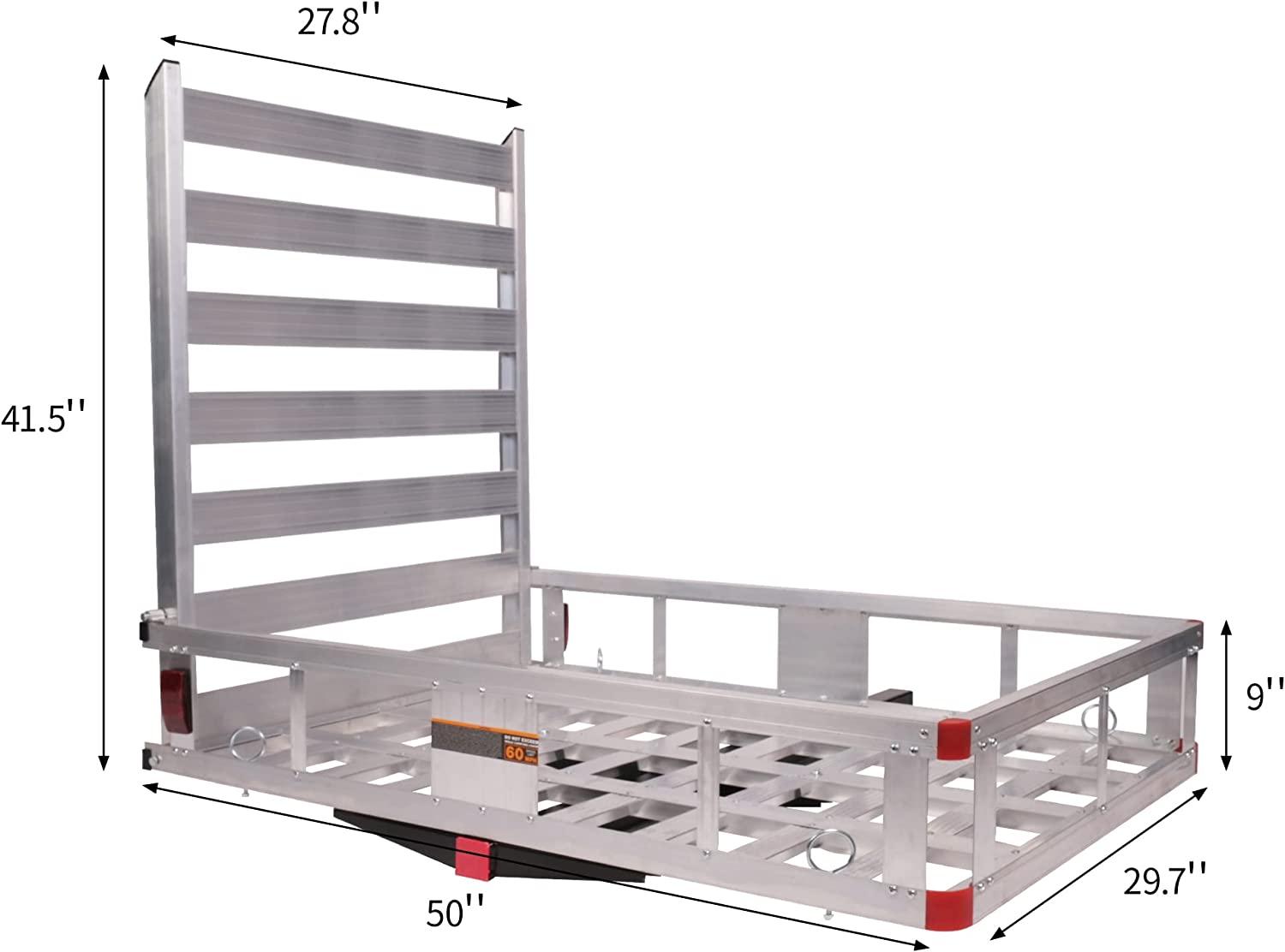 50" L x 29.7" W x 9" H Trailer Hitch Cargo Carrier Utility Basket with 41.5" Folding Wheelchair Ramp - Bosonshop