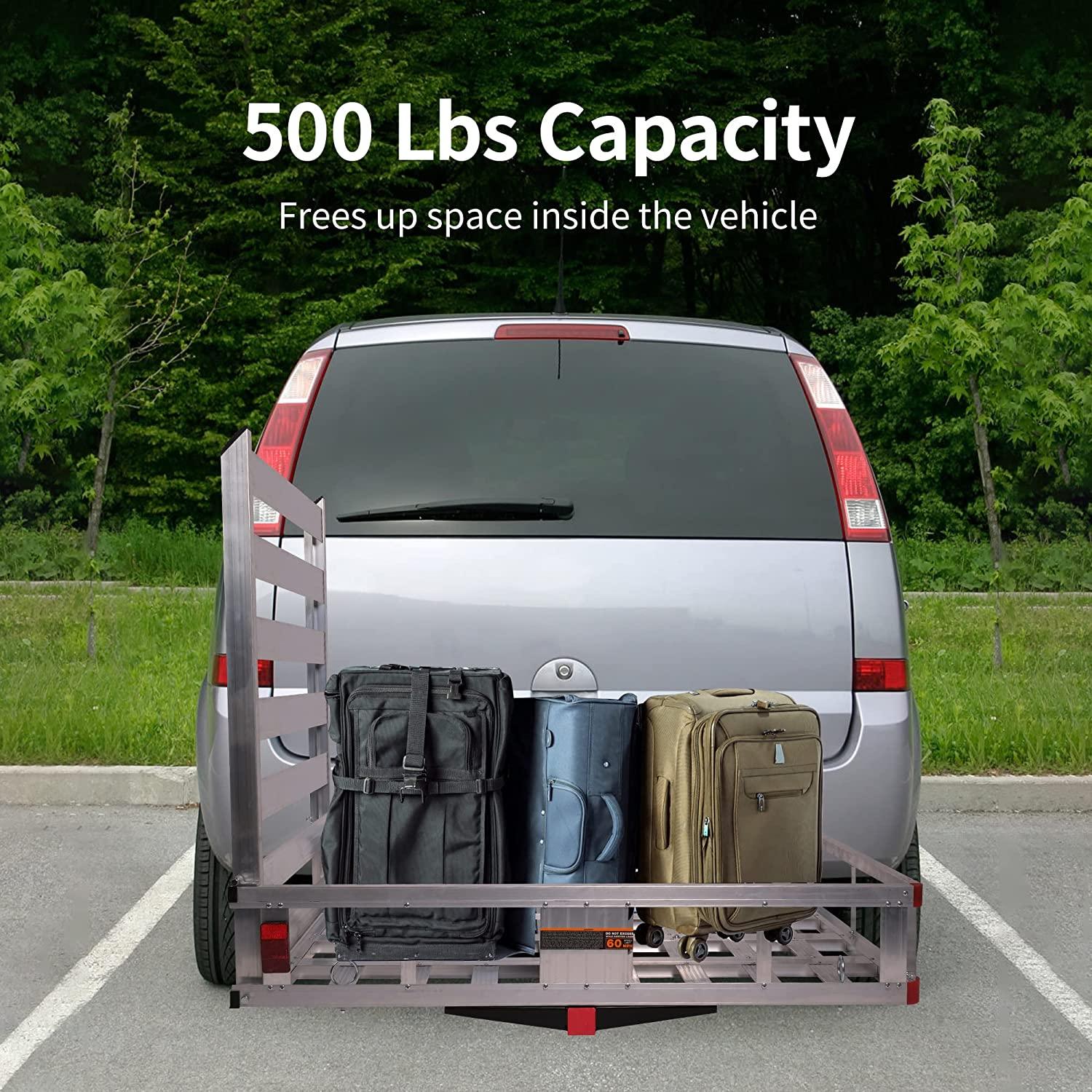 50" L x 29.7" W x 9" H Trailer Hitch Cargo Carrier Utility Basket with 41.5" Folding Wheelchair Ramp - Bosonshop