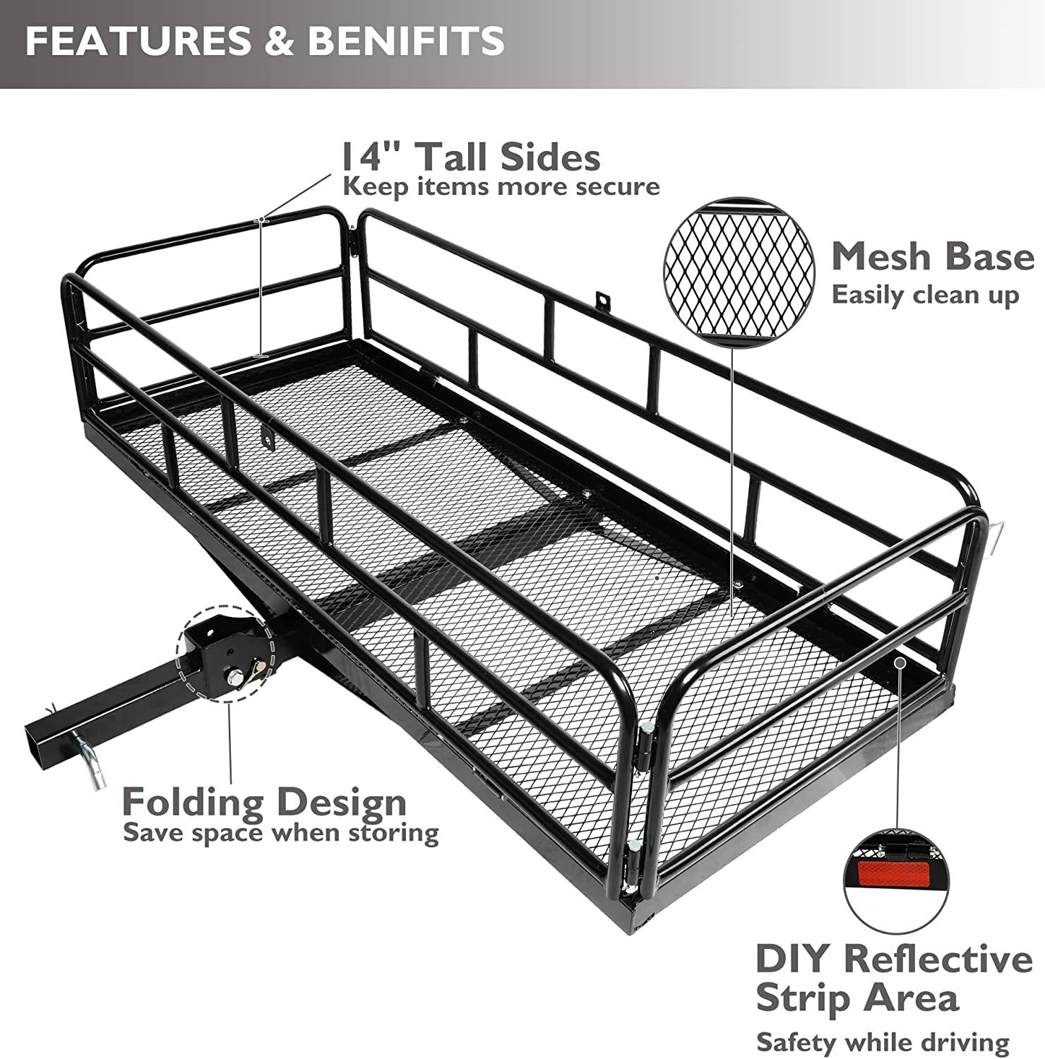 60" x 24" x 14" Heavy Duty Hitch Mount Cargo Carrier,  Cargo Rack Rear Luggage Basket Fits 2" Receiver