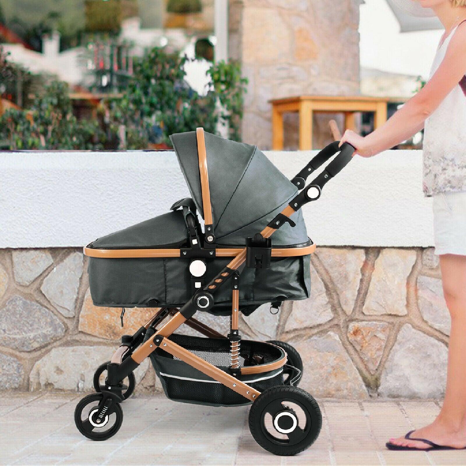 2 In 1 Baby Stroller Newborn Pram Infant Pushchair Bassinet Car Reversible Seat - Bosonshop