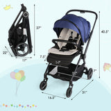 Foldable Compact Travel Strollers 5-Point Harness Infant Stroller w/ Reversible Handle, Adjustable Canopy & Backrest