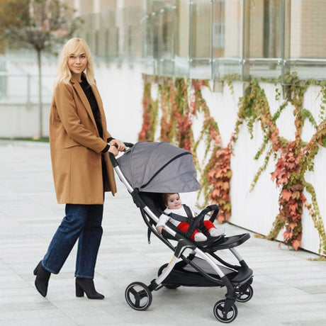 Lightweight Baby Stroller w/ Adjustable Canopy & Reclining Seat, One-Hand Quick Folding Stroller