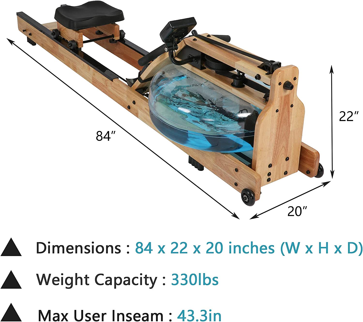 (Out of Stock) Water Rowing Machine Indoor Natural Wooden Water Resistance Rower Machine with LCD Monitor for Home Training