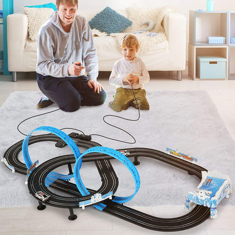 Children’s Electric Racing Track Set, Including 2 Slot Cars 1:64 Scale with Headlights and Dual Racing, Gift Toys for Kids, 20ft - Bosonshop